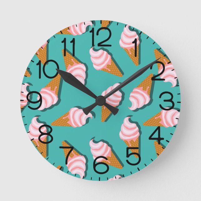 Waffle cones ice cream and frozen yogurt pattern round clock (Front)