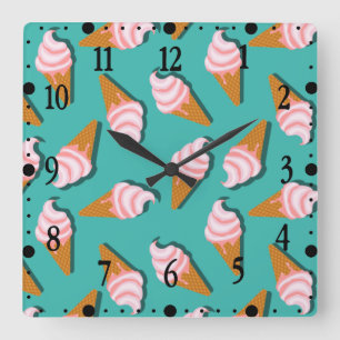 Waffle cones ice cream and frozen yogurt pattern square wall clock
