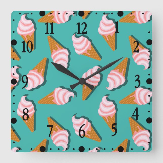 Waffle cones ice cream and frozen yogurt pattern square wall clock (Front)