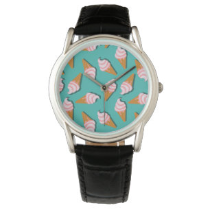Waffle cones ice cream and frozen yogurt pattern watch
