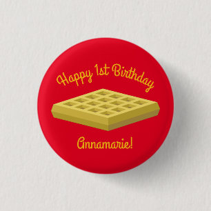 Waffle Cute Breakfast Brunch Kids 1st Birthday 3 Cm Round Badge