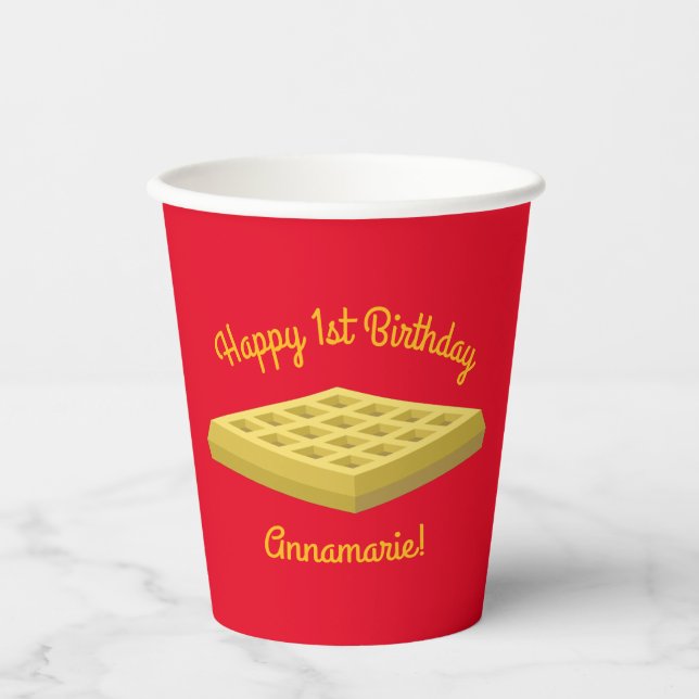 Waffle Cute Breakfast Brunch Kids 1st Birthday Paper Cups (Front)