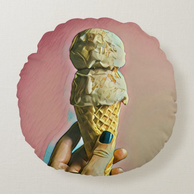 Waffle ice cream cone round cushion (Front)