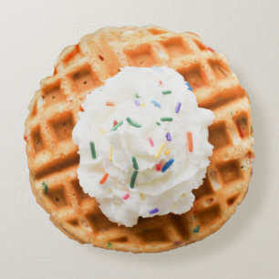 Waffle Ice Cream Round Throw Pillow