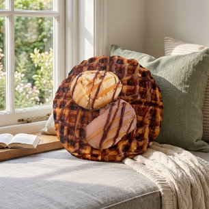 Waffle Ice Cream Sundae Chocolate Caramel Round Cushion