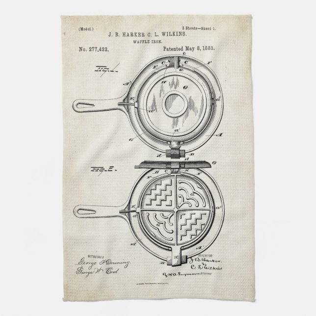 Waffle Iron Patent Print 1883 Towel (Vertical)