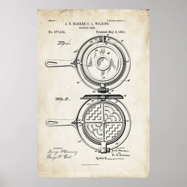 Waffle Iron Patent Print Poster 1883 (Front)