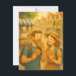 Waffle Moment in Belgium – Illustrated Travel Post Postcard<br><div class="desc">Celebrate sweet travel memories with this heartwarming illustrated postcard! Featuring two happy travelers enjoying freshly made Belgian waffles in a storybook-style village scene, this design brings cosy European charm to life. The back is beautifully detailed with soft waffle illustrations for extra flair. Perfect for sending love from your adventures, sharing...</div>