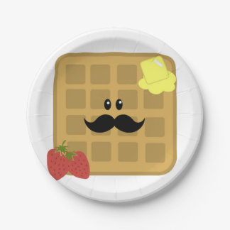 Waffle Moustache Man with Strawberries Paper Plate