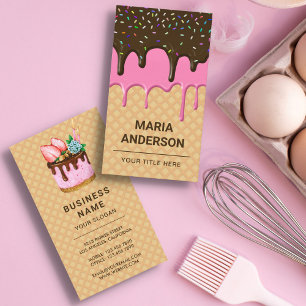 Waffle Pink Frosting Drip Pastry Chef Bakery Business Card
