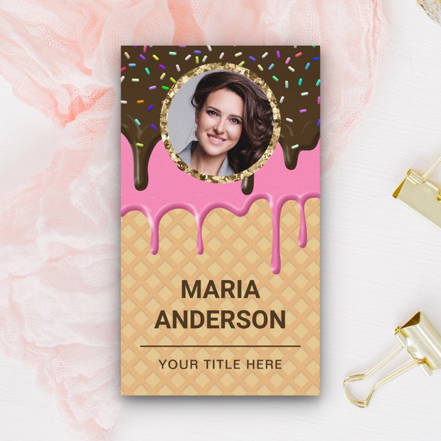 Waffle Pink Frosting Drip Pastry Chef Photo Bakery Business Card (Creator Uploaded)