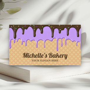 Waffle Purple Icing Drips Pastry Chef Bakery Business Card