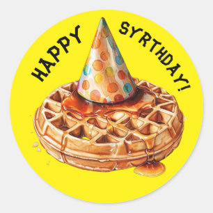 waffle wearhing birthday hat & syrup  classic round sticker