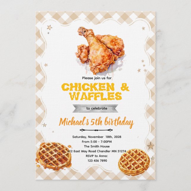 Waffles and chicken party Invitation (Front)