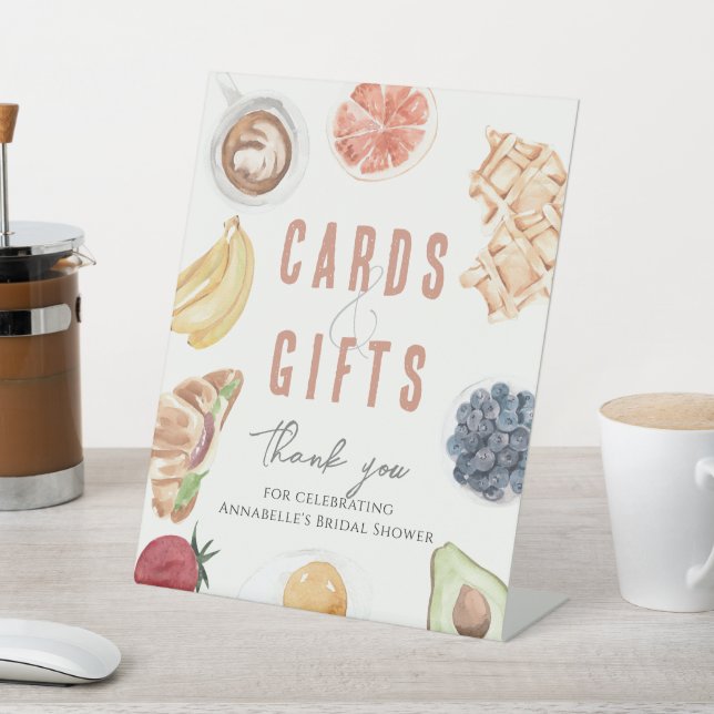 Waffles Coffee Fruits Bridal Brunch Cards & Gifts Pedestal Sign (In SItu)