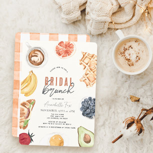 Waffles Coffee Fruits Watercolor Bridal Brunch Invitation