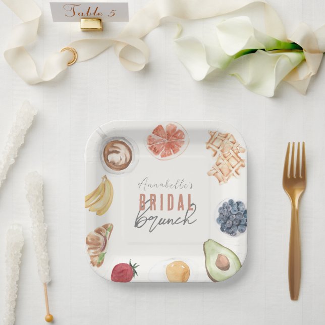 Waffles Coffee Fruits Watercolor Bridal Brunch Paper Plate (Wedding)