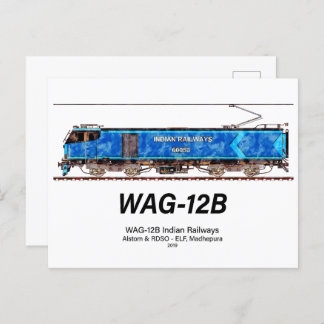 WAG-12B Locomotive. Indian Railways freight train Postcard