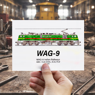 WAG-9 Locomotive. Indian Railways freight train Postcard