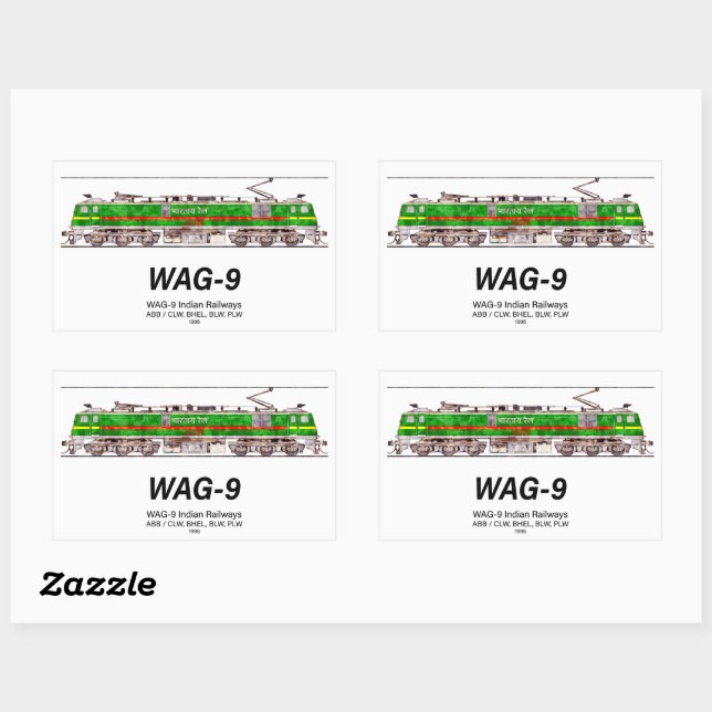 WAG-9 Locomotive. Indian Railways freight train Rectangular Sticker (Sheet)