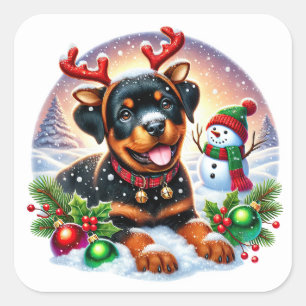 Wagging Tails, Christmas Antlers! Square Sticker