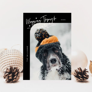 Wagging Through Winter Dog Photo Black Christmas Holiday Card