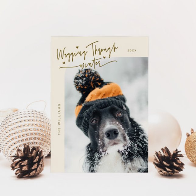 Wagging Through Winter Dog Photo Cream Christmas Holiday Card (Creator Uploaded)