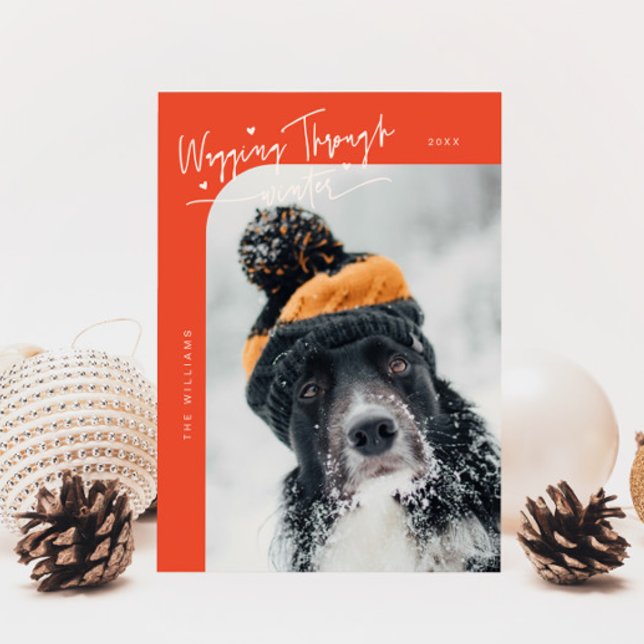 Wagging Through Winter Dog Photo Red Christmas Holiday Card (Creator Uploaded)
