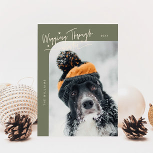 Wagging Through Winter Dog Photo Sage Christmas Holiday Card