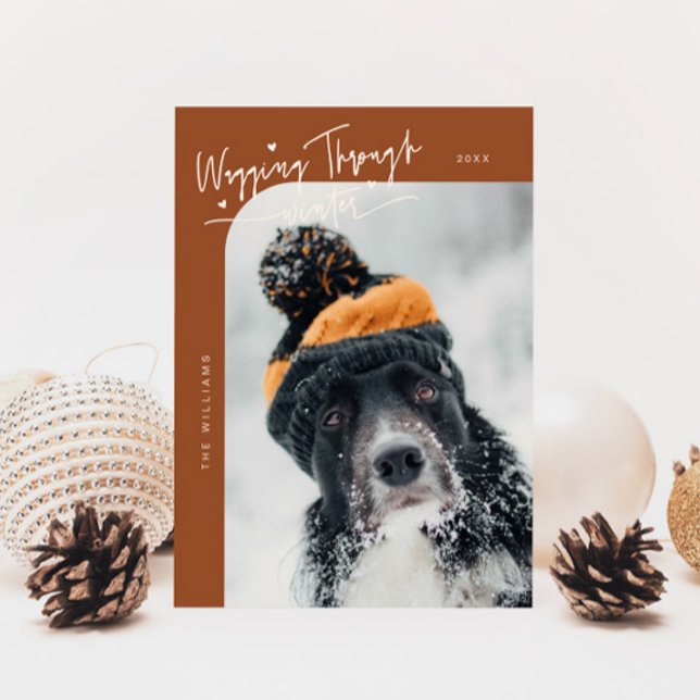 Wagging Through Winter Dog Terracotta Christmas Holiday Card (Creator Uploaded)