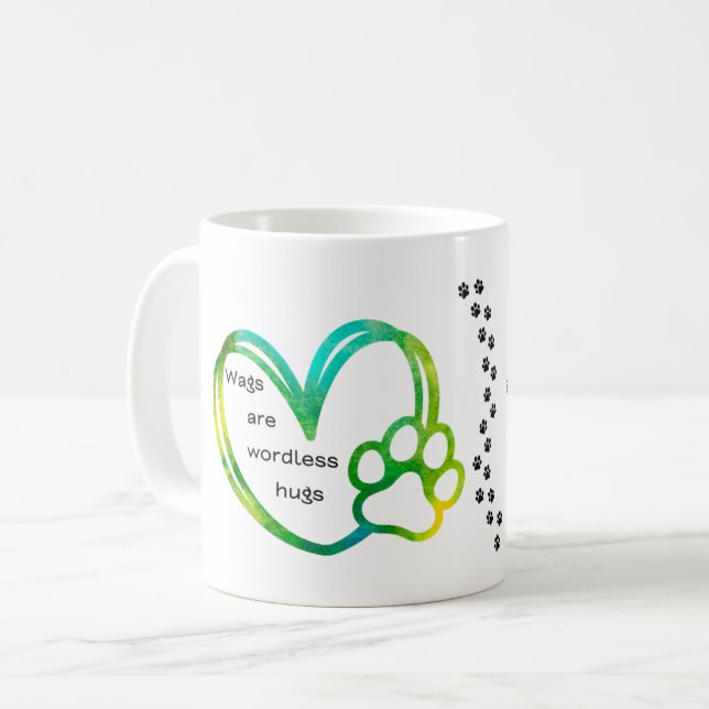Wagless Hugs Dog Poem Paw Print Mug (Front Left)