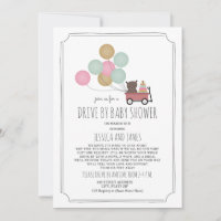 Wagon Bear Balloons Drive By Baby Shower Girl