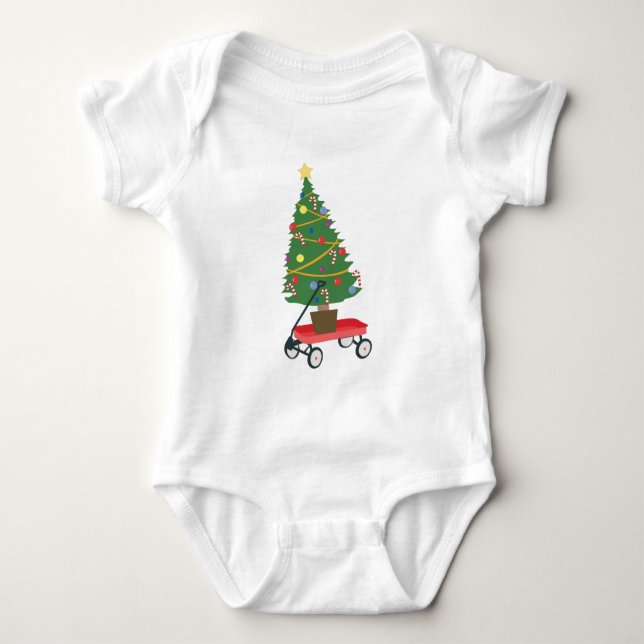 Wagon Christmas Tree Baby Bodysuit (Front)