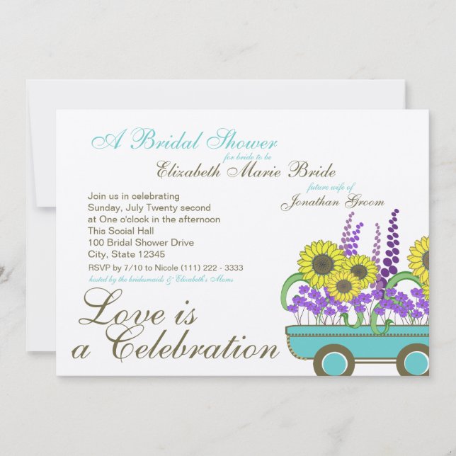 Wagon Full of Flowers Bridal Shower Invitation (Front)