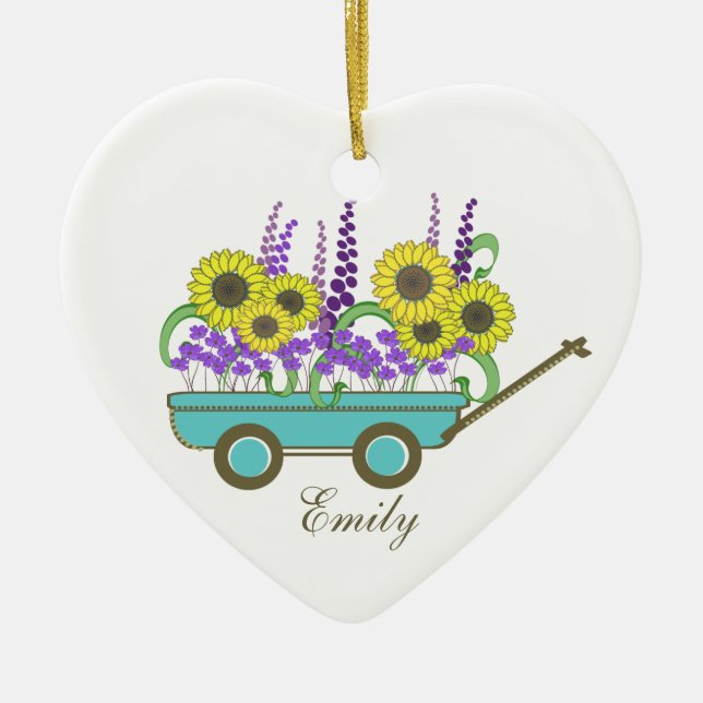 Wagon of Flowers Bridesmaid Ceramic Tree Decoration (Front)