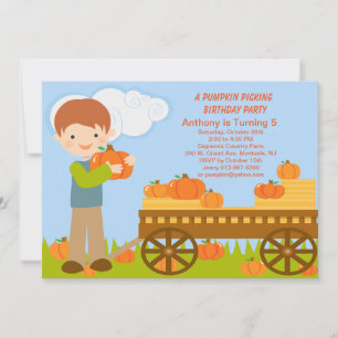 Wagon Pumpkin Picking Birthday Party Invitation