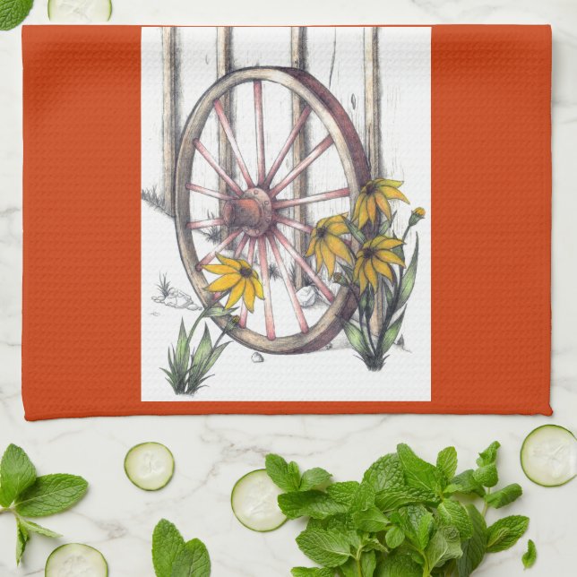 Wagon Wheel Dishtowel Tea Towel (Folded)