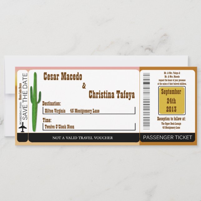 Wagon Wheel/Horse Boarding Pass Wedding Invitation (Front)
