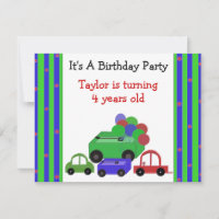 Wagons, Cars and Balloons Birthday Invitation