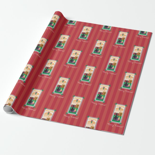 WagsToWishes®_Pets under mistletoe_Merry Kissmas! Wrapping Paper (Unrolled)