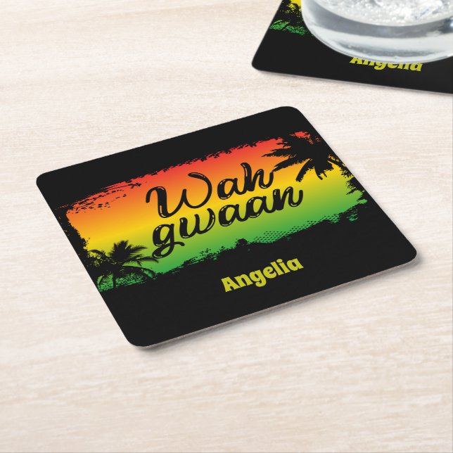 Wah Gwan Jamaican Rasta Hello Quote Square Paper Coaster (Angled)
