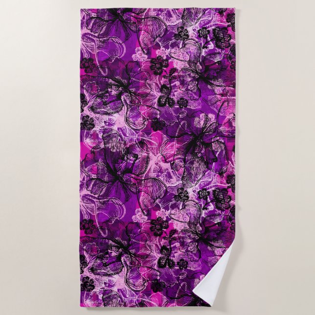 Wahine Lace Hawaiian Orchid Floral in Pink Beach Towel (Front)