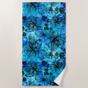 Wahine Lace Hawaiian Orchid Floral in Turquoise Beach Towel