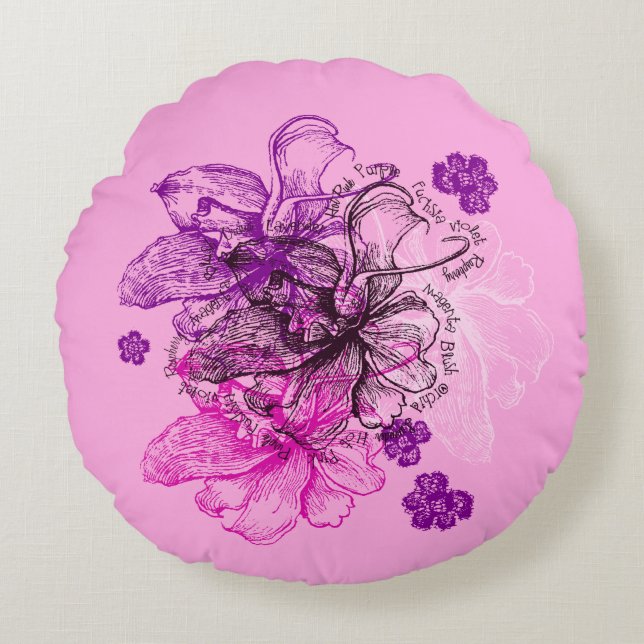 Wahine Lace Hawaiian Orchid Reversible Round Cushion (Front)