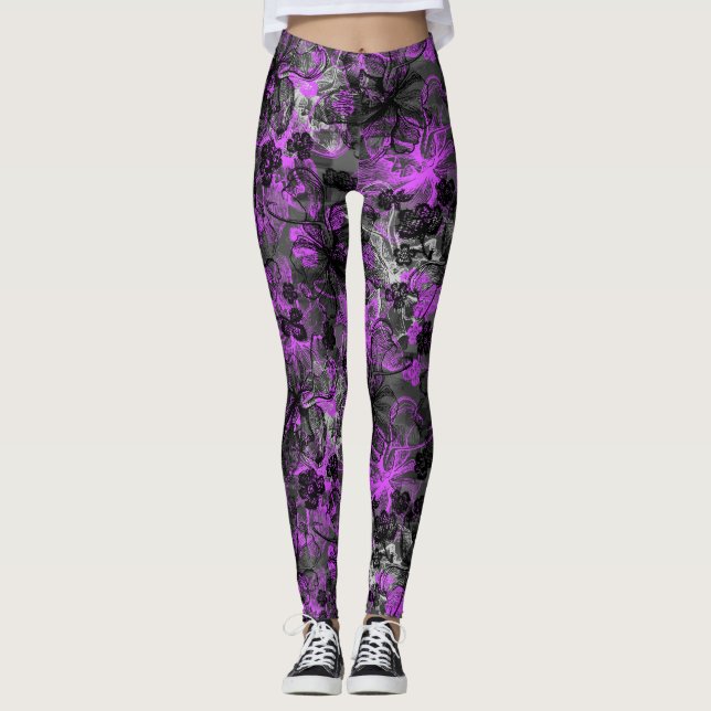 Wahine Lace Hawaiian Tropical Orchid Leggings (Front)