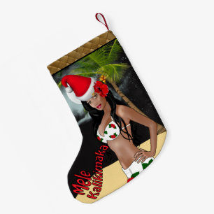 Wahine Pin-up Mele Kalikimaka Christmas Stocking b