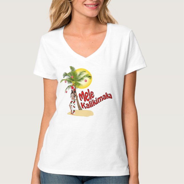 Wahine Pin-up Mele Kalikimaka Christmas T-Shirt 2 (Front)