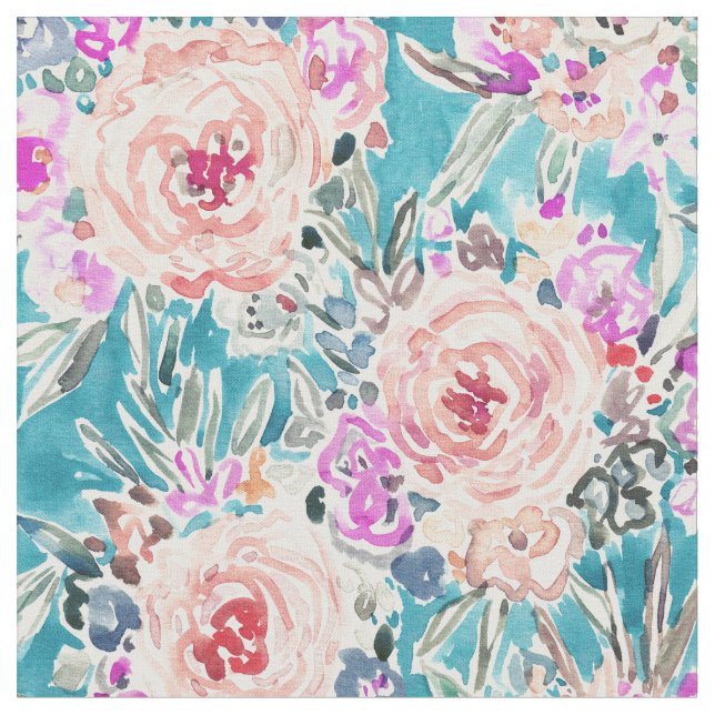 WAHINE WAYS Tropical Aqua Floral Fabric (Close Up)