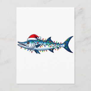 Wahoo Fish Santa Hat Lights Funny Fishing Xmas Postcard