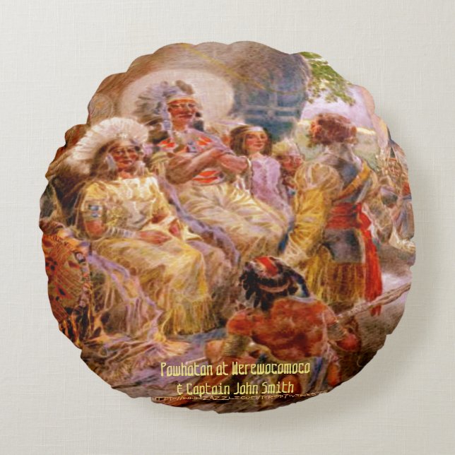 "Wahunsonacock-Powhatan” Round Cushion (Front)